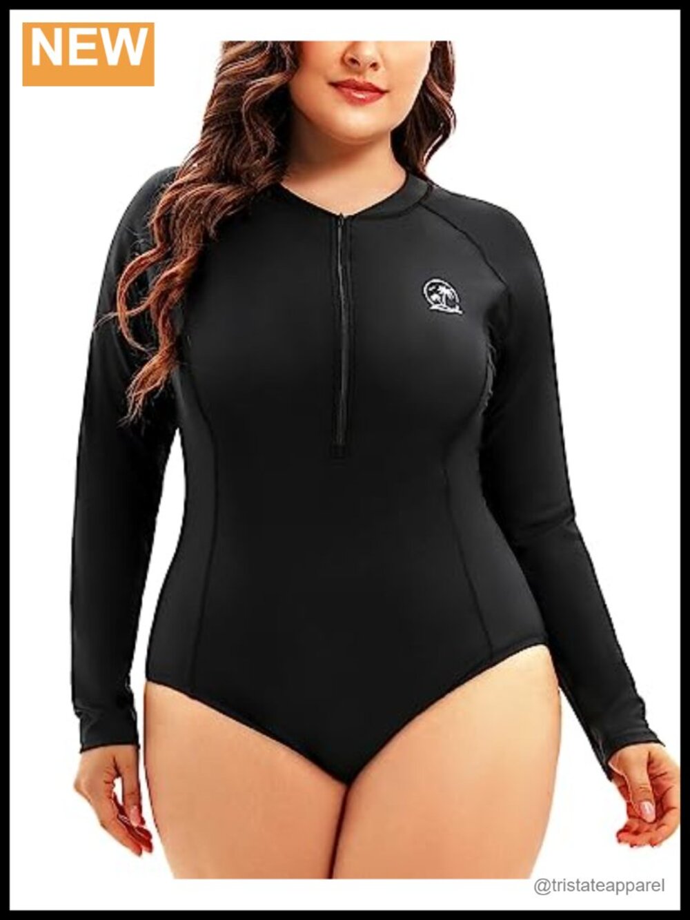 Plus Size One Piece Rash Guard Long Sleeve Swimsuit Zipper UPF 50+